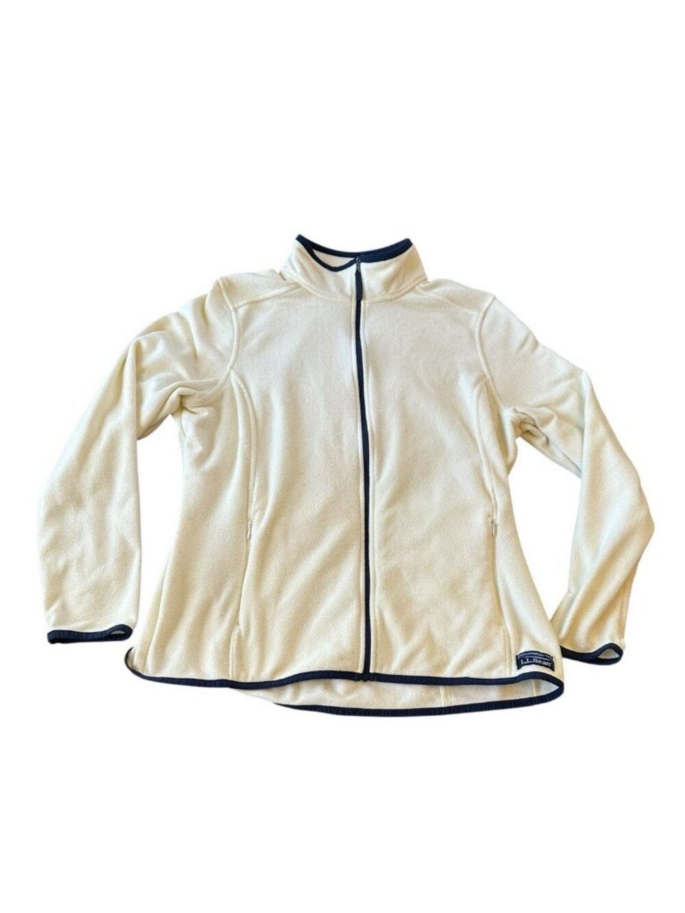 Women’s L.L. Bean 1/4 Zip Fleece Jacket Cream Navy Large Preppy Gorpcore READ